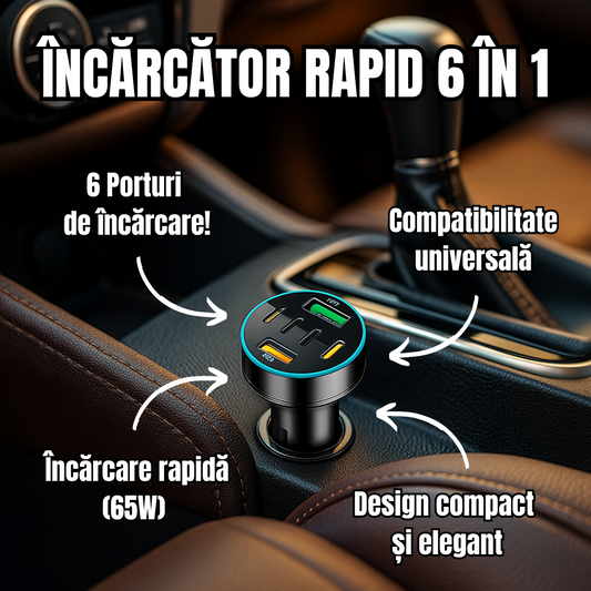 Incarcator Auto 6 în 1 cu Încărcare Rapidă